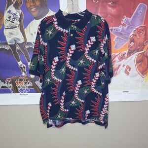 Vintage Tabasco Men's Polo Shirt - Navy, Red, Green Pattern